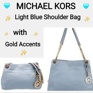Michael Kors Sky Blue Shoulder Bag with Gold Details